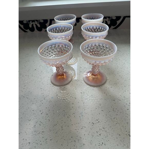 Lot Set 6 Duncan & Miller 4.5" PINK
Opalescent Hobnail CHAMPAGNE
Goblets - Picture 2 of 5